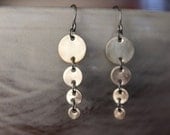 Silver circle earrings, Silver coin earrings, Round silver disc earrings, Mid-Century modern earrings, Christmas ball earrings