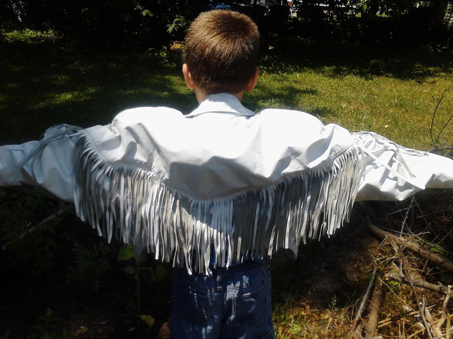 Vintage Ladies White Leather Full Fringe Short Waisted Jacket