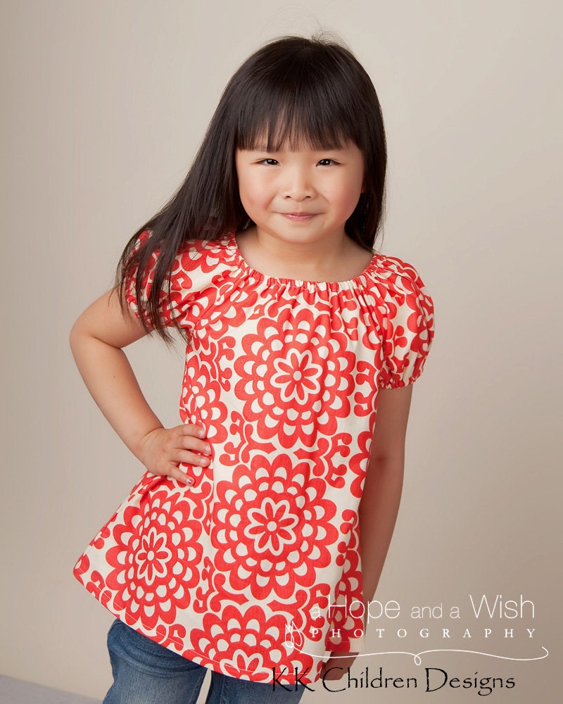 Lotus Cherry - Fall Sweet Pea Dress - Autumn Kids Fashion - Girls Clothing - Girls Peasant Top - Toddler Dress - Top Pattern -12M to 6T