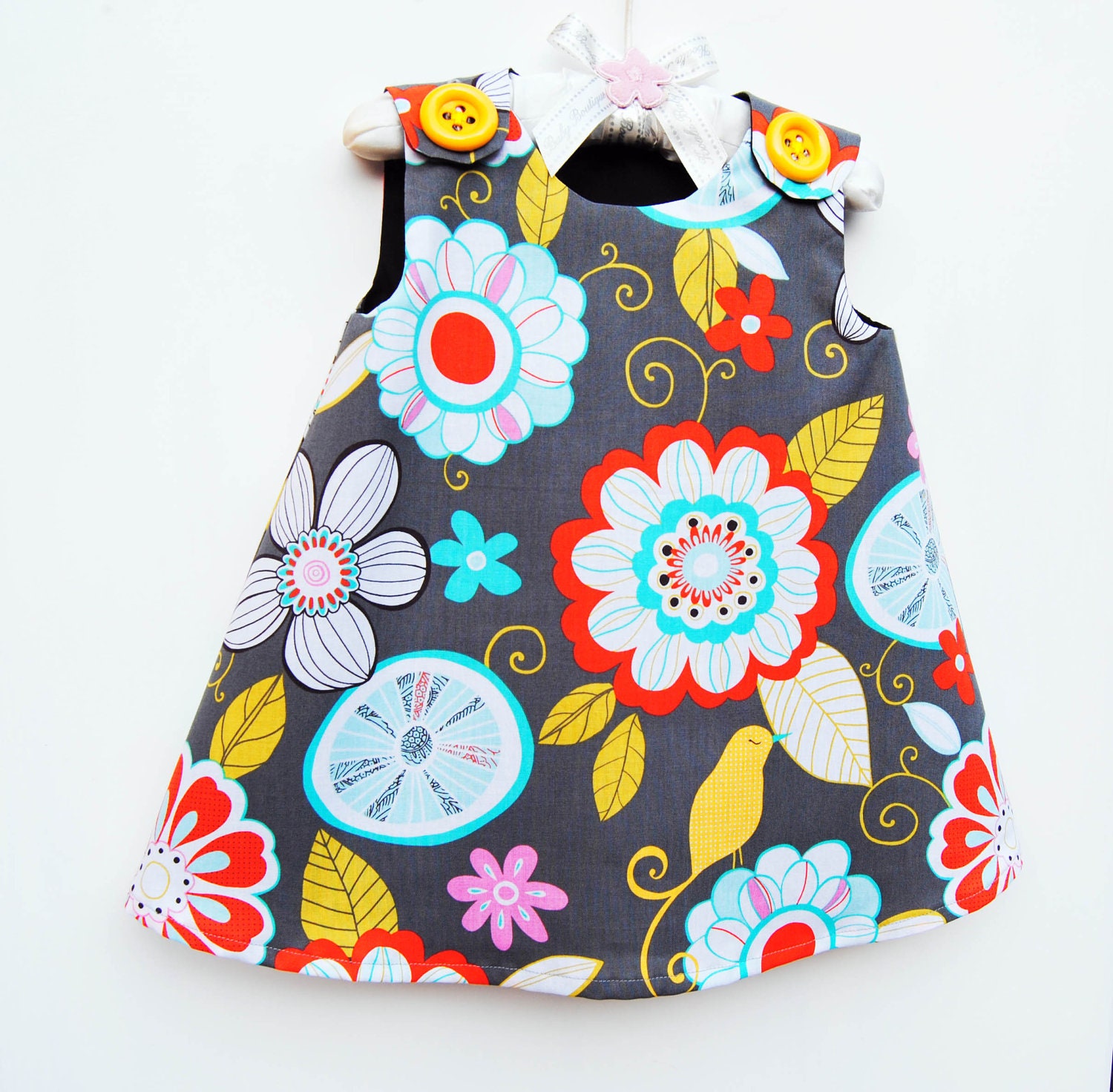 Infant Dress - Tweet Birdie Tweet - Gray Color - Toddler Girls Jumper Dress - Boutique Dress - Top - Fashion for Children - 3M to 4T