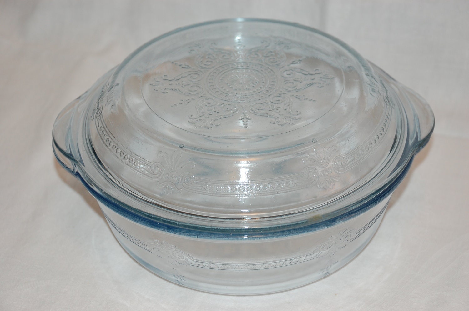 Vintage Fire King 2 piece Sapphire Blue Philbe casserole baking dish with pie pan lid