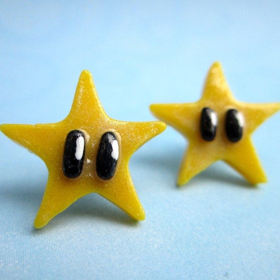 Mario Brothers power up Star Earrings Glow-In-The-Dark