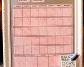 Medium Dry/Wet Erase Calendar with 5 Weeks at All Times. White Vintage Frame with Choice of Calendar Color