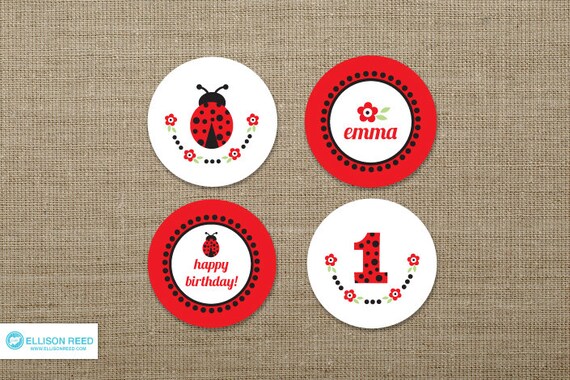 Ladybug Birthday - First Birthday - Ladybug printable - printable party - ladybug cupcake toppers - flowers - red - polka dots Il_570xn