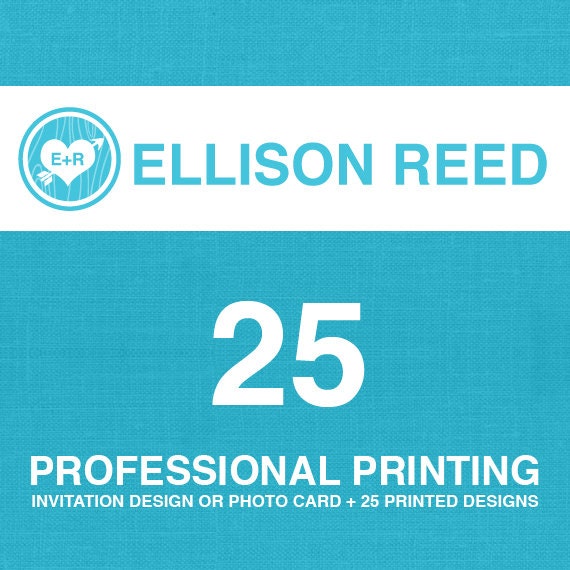 25 professional printed flat cardstock cards with envelopes and any invitation or photo card design already sold in the Ellison Reed shop Il_570xn