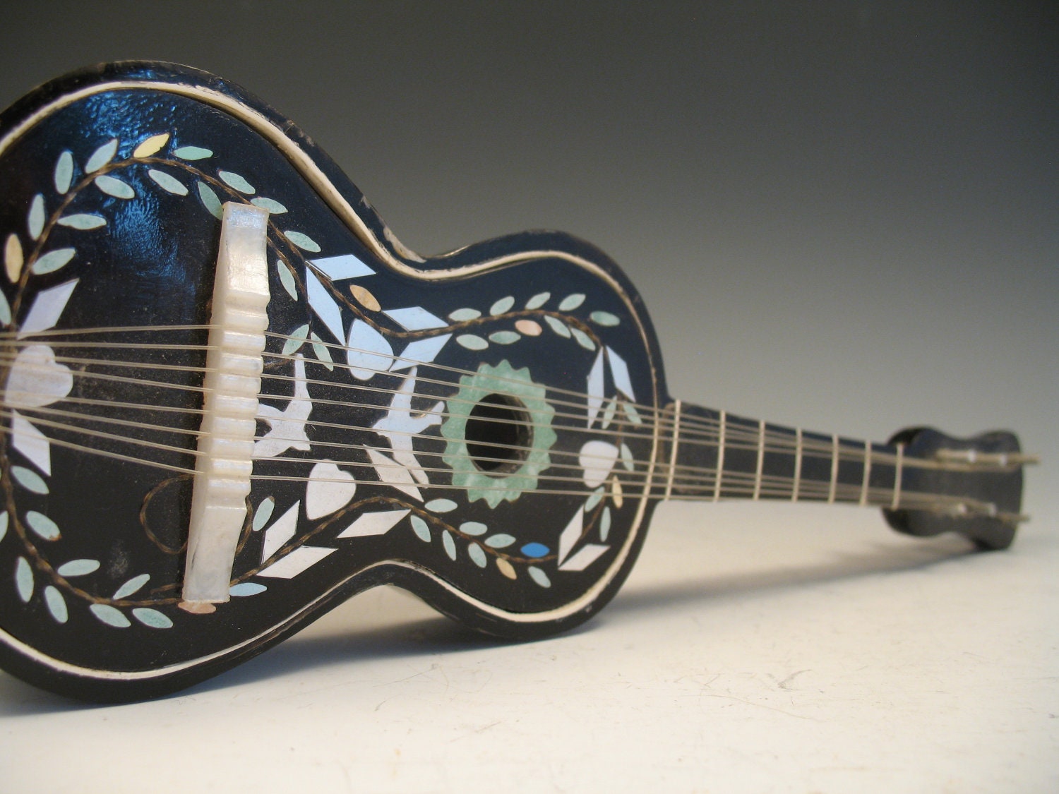 Vintage Guitar Music Box Bakelite Silver Inlay by ANTIQUEOLOGY