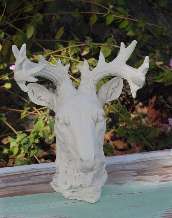 Items similar to Deer Head Statue Heirloom White Modern Home Decor
