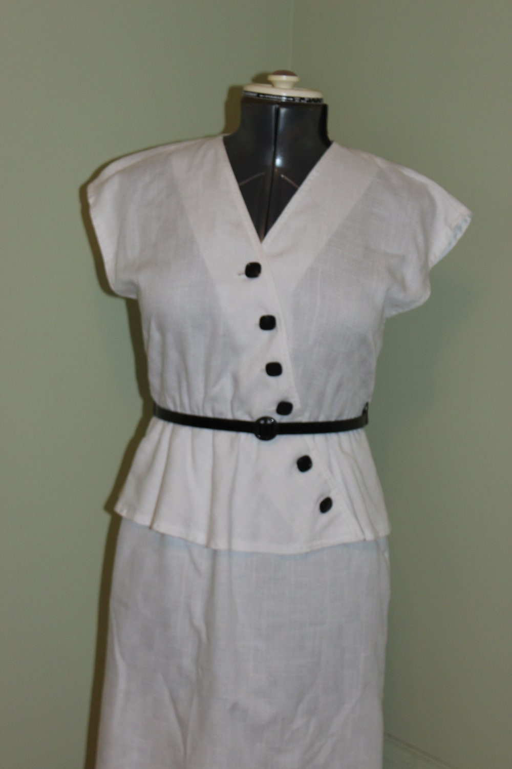 Vintage 80s Leslie Fay Dress - White and Black Dress - Pretty Woman Dress - Peplum - Size 12