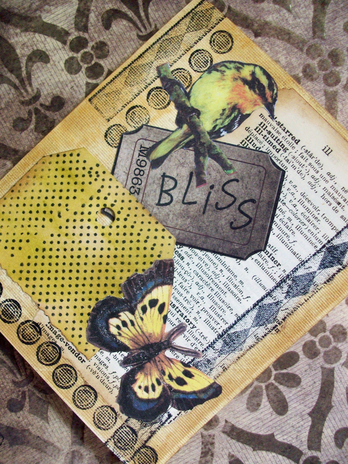 OOAK Art Collage and Ink Card "BLISS"