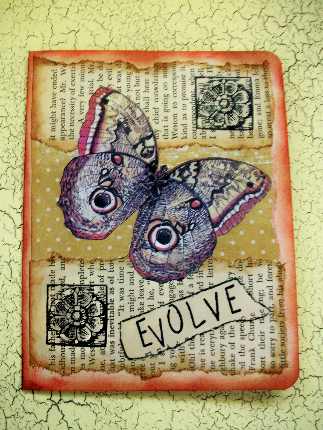 OOAK Art Collage and Ink Card "EVOLVE"
