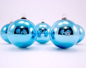 Blue Vintage Mouth Blown Mercury Glass Christmas Holiday Ornaments