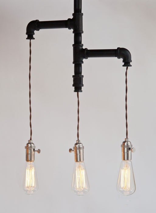 The Original Industrial edison tiered trio pipe chandelier