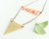 Triangle Necklace //Beaded Necklace //Brass //Boho Necklace //Boho Jewelry //Geometric Jewelry //Metalwork //Coral //Pink //FREE GIFT
