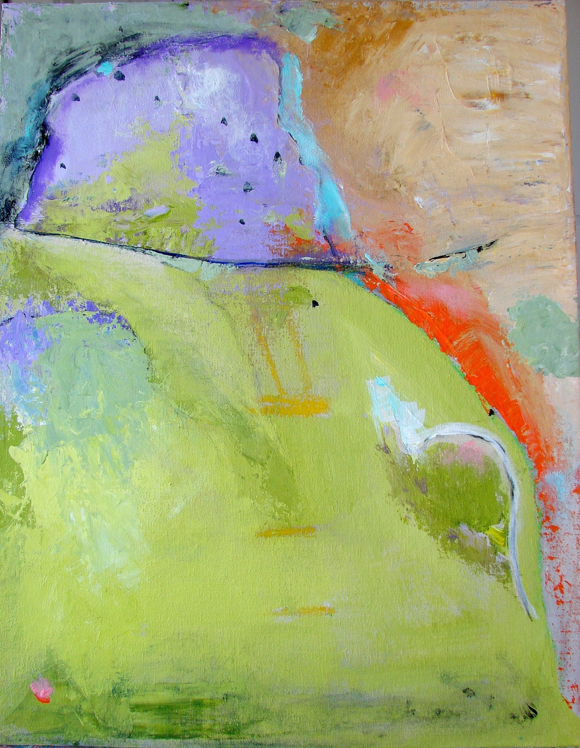 Original Painting Acrylic abstract landscape art green purple modern home decor 14 x 18 by Cheryl Wasilow