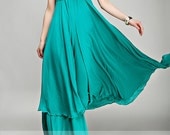 Turquoise/women clothing/dress/chiffon dress/ long/custom made/empire waist/V neck