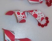 Recycled Record  Candy Cane Striped Spiral Christmas Tree Ornaments- Set of 6