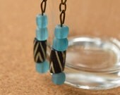 Blue glass Indo-pacific  and bone bead earrings