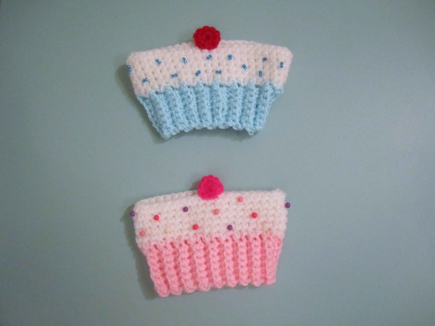 Cupcake coffee cup cosy - pink or blue