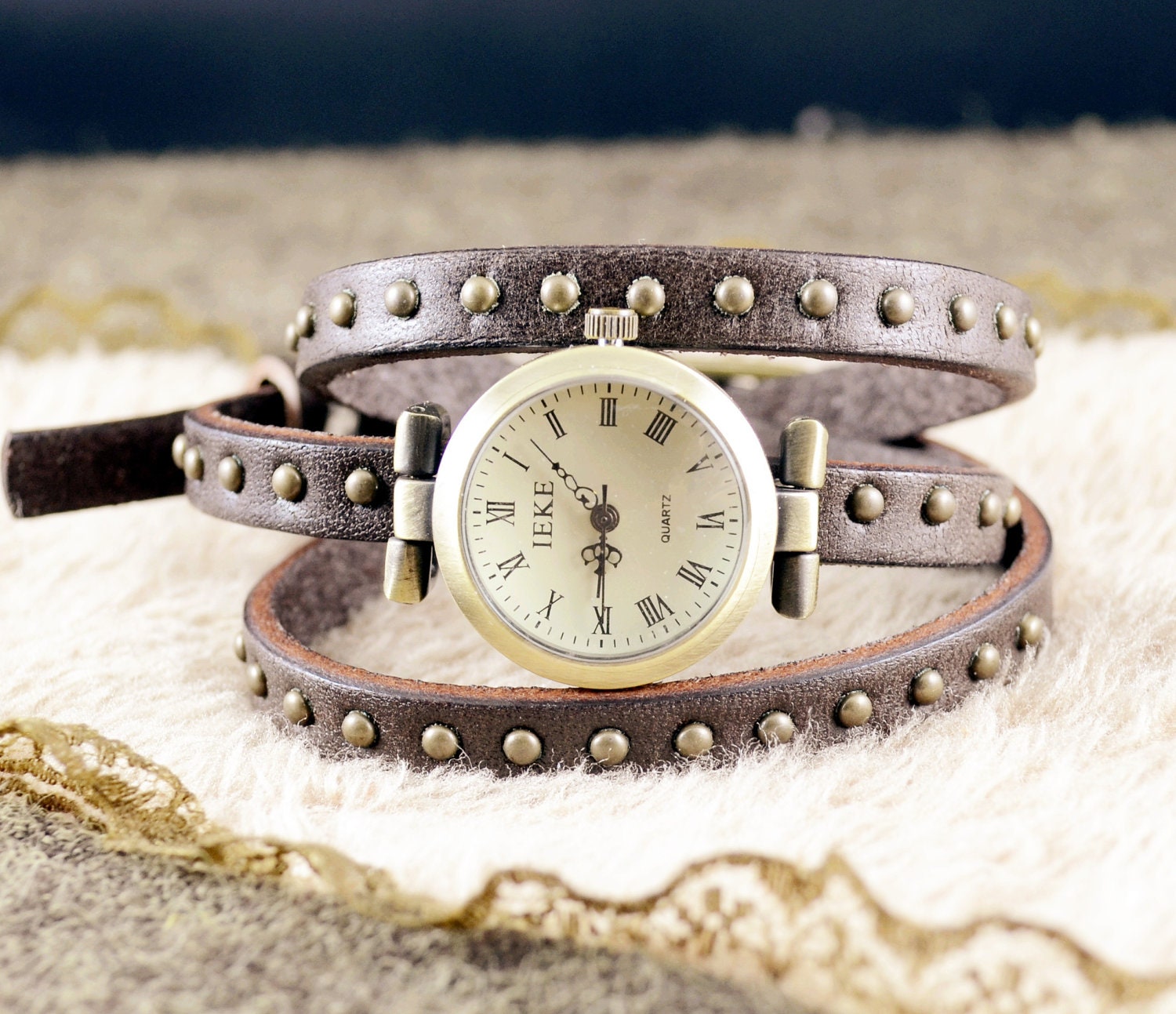 Leather Watch & bracelet Green leathervintageclassical by MMstore