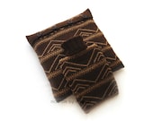 Brown Embroidered Pillow and Hot-water Bottle Cover Set, beige knit hottie cozy, knit pillow case, handmade pillow cover, houseware covers