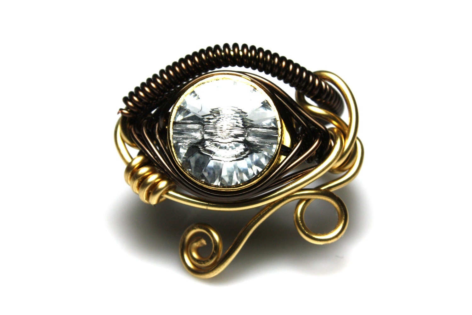 Egyptian Wire Ring - Eye of Horus - Clear Swarovski Crystal
