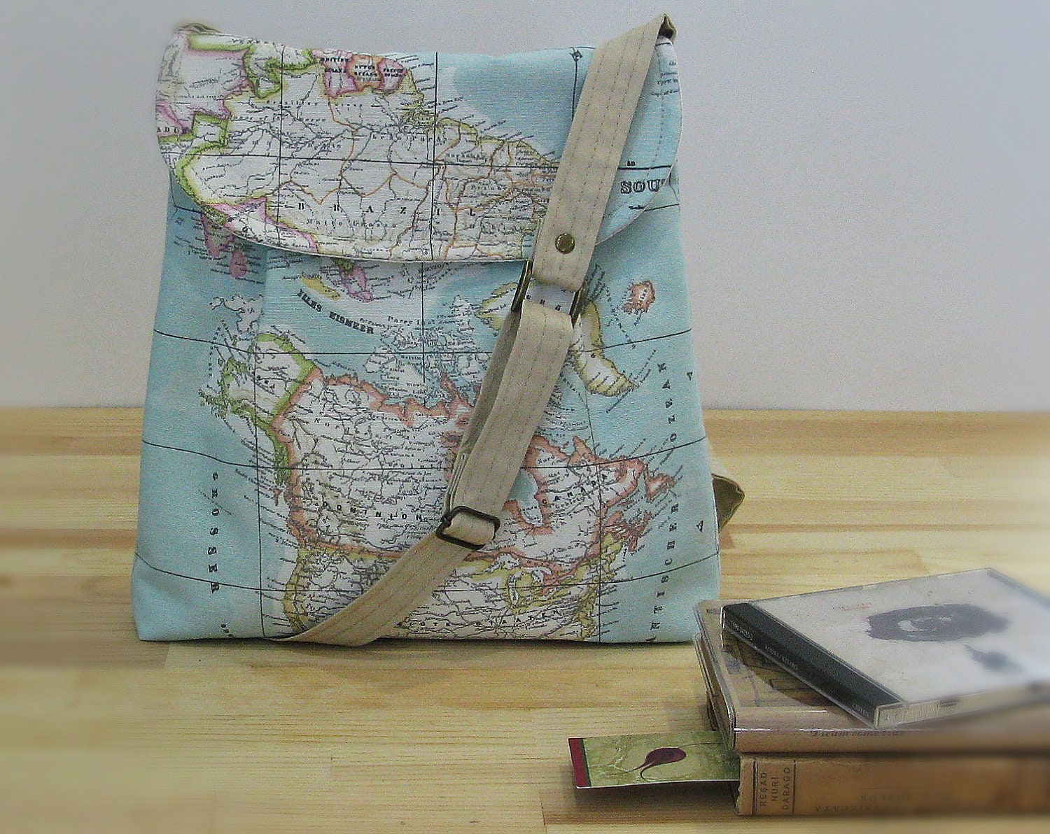 World Map Print Small  Diaper Bag ,Canvas Tote Bag , Small Messenger Bag,  Shoulder Bag ,Everyday Purse