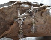 Winged heart, 'angel wings silver teardrop earrings', silver, artisan, sparkle, rustic boho