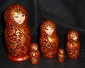 Russian author's  nesting dolls matryoshka in style khokhloma modern handmade.