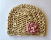 Grace Beanie in Tan & Rose -  Child Size -  Ready to Ship
