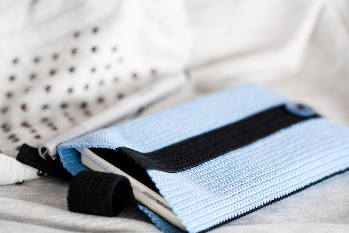 Moleskine cover in Sky Blue and Black. Notepad cover. E-reader Sleeve. Streamlined cover. Elegant Geometric Cozy. Eco-Friendly