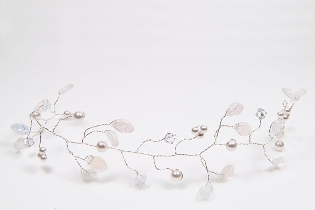 White Bridal Hair Vine, Bridal Hair Tiara, Leaf Hair Vine, Wedding Hair Accessories