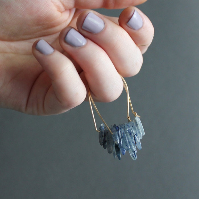 Blue Kyanite Arch Hoops / 14k gold fill or sterling silver hoop earrings / blue kyanite gemstone fringe / unique modern jewelry
