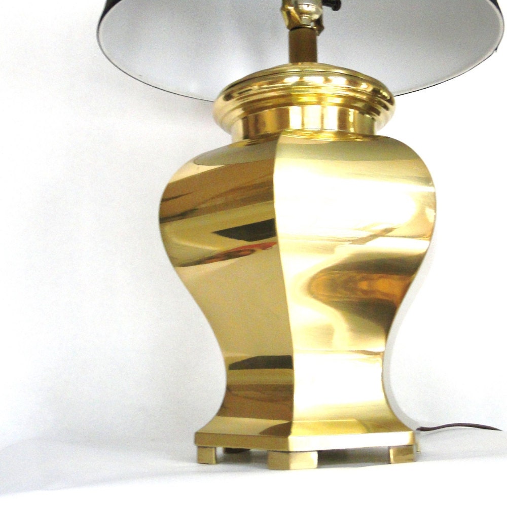 Vintage Lamp Brass Chinoiserie Chic Light Seven Sided Shaped Ginger Jar Heptagon Lighting Eclectic Hollywood Glamour