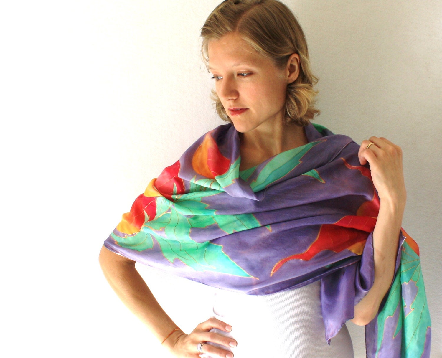 Purple Silk Scarf - Beets - Hand Painted Silk Scarf - Summer Fashion- Lavender Silk Scarf - Rainbow