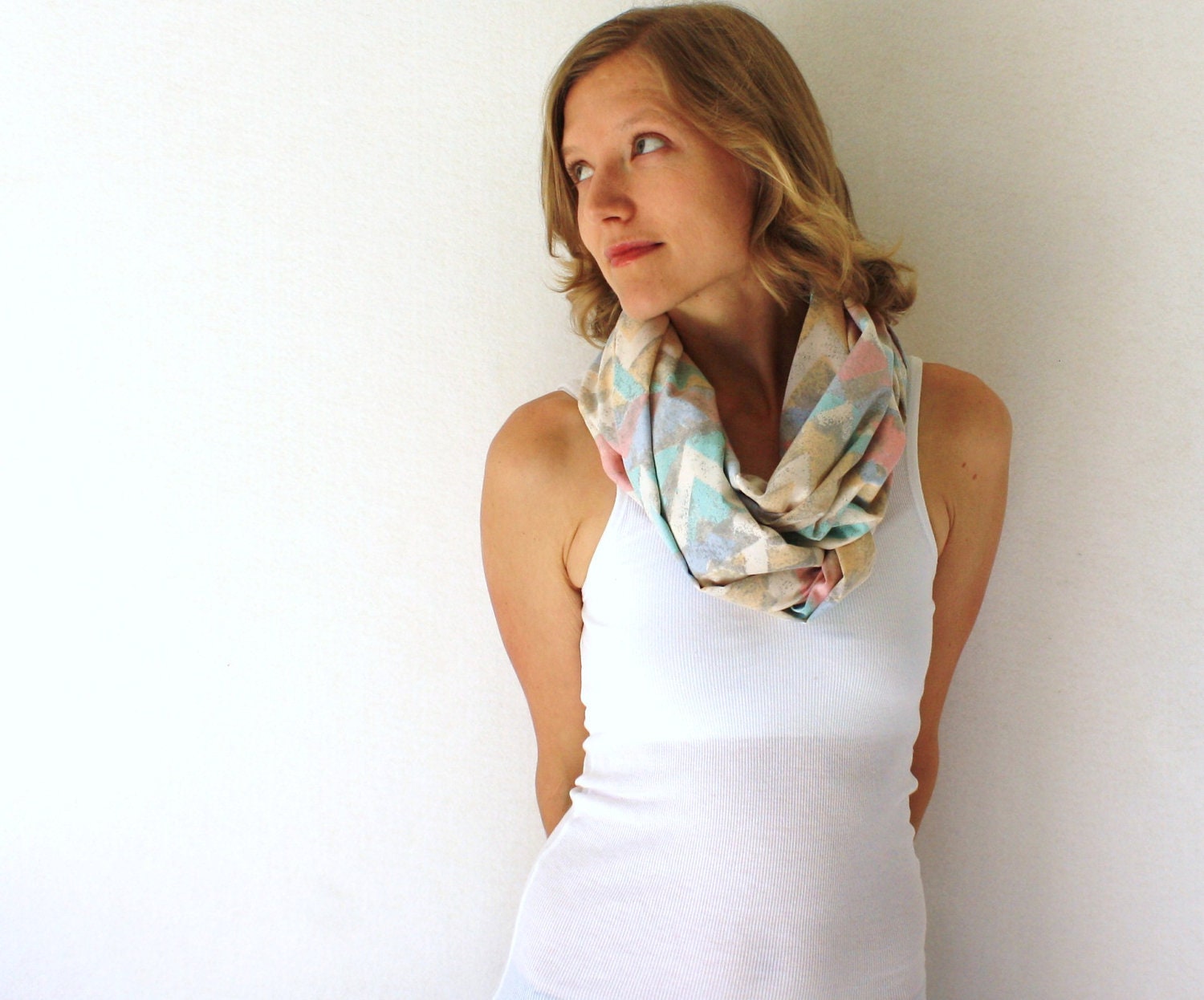 Up-cycled Pastel Circle Scarf -  80's - Pastel Scarf  - Infinity Scarf - Loop Scarf - Tribal Scarf - Spring Fashion - TheSilkMoon