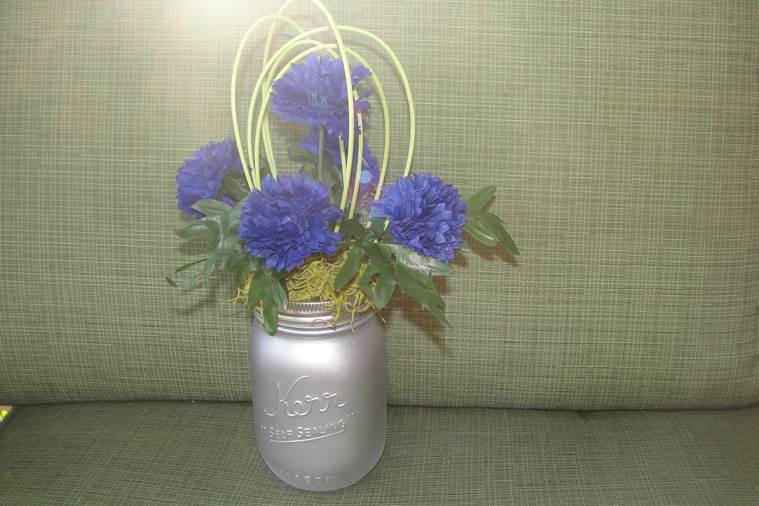 Royal Blue Silk Cornflowers in Silver Mason Jar
