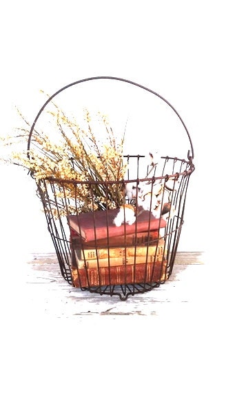 Vintage Rustic Wire Egg Basket French Farmhouse