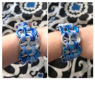 Pull Tab Bracelet-Single Color Recycled/Upcycled Tarn/T Shirt Yarn and Colored Pull Tabs