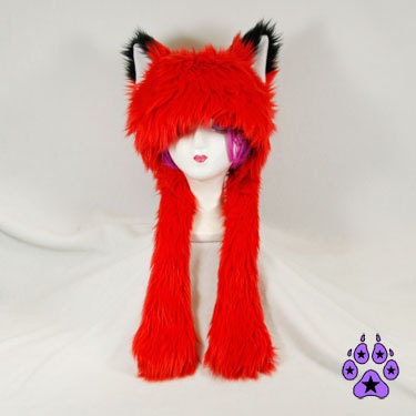 FOX FLUFFY PUFFY fur hat u choose color theme kitsune kitty cat Scarf Hat warm rave goth handmade snowboard mens womens 1790