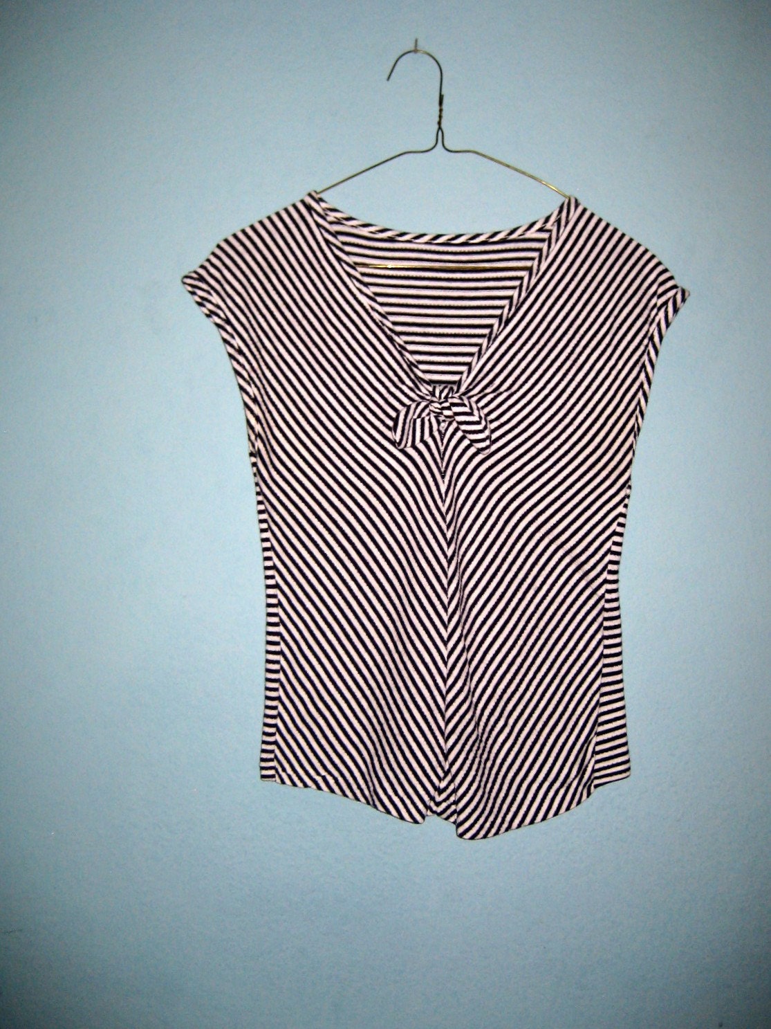 Vintage Pinup Black & White Stripe Top / Blouse - Retro / Rockabilly / Rocker / Punk / Goth / Hipster / Nautical / VLV