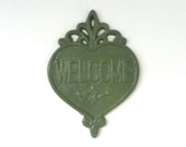 Olive Green Welcome Sign - Metal Welcome Sign - Garden Decor - Office Decor - Front Porch Decor - Cast Iron Sign - Olive Kitchen Decor - juxtapositionsc