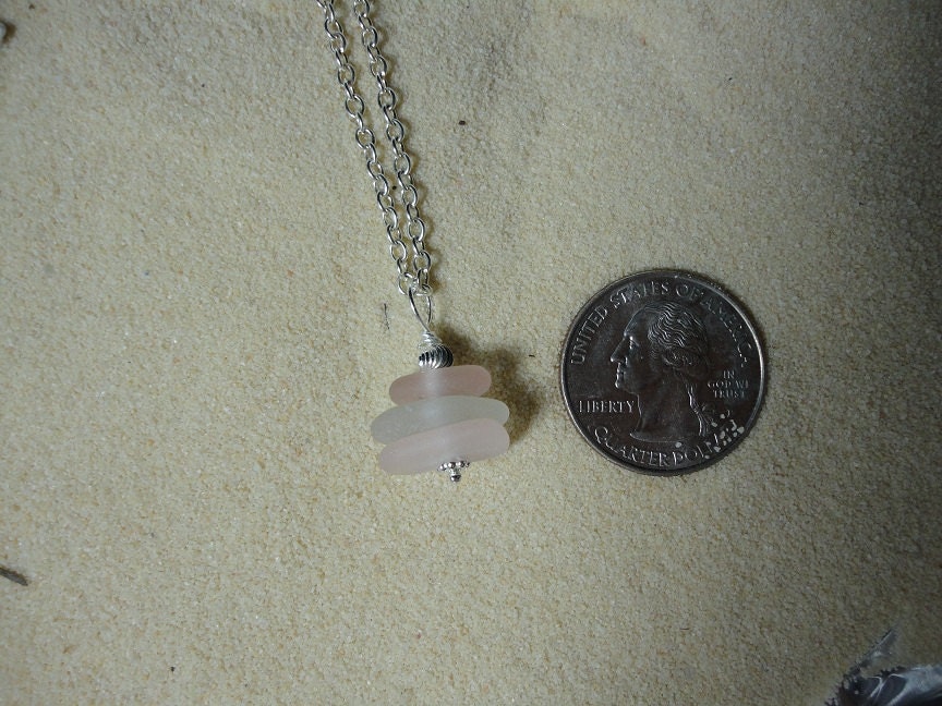 Stacked pink and white sea glass necklace