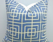 Dwell Studio Blue, White, and Green Square Lattice Decorative Pillow Cover 18 x 18