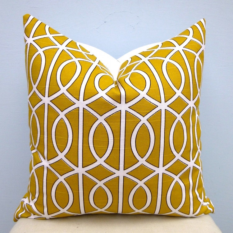 Dwell Studio Yellow and White Lattice Decorative Pillow Cover 18 x 18
