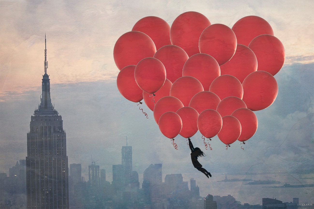 New York City - 8x10 photograph - "Floating over the City" - fine art print - vintage photography - whimsical nursery art  - NYC skyline