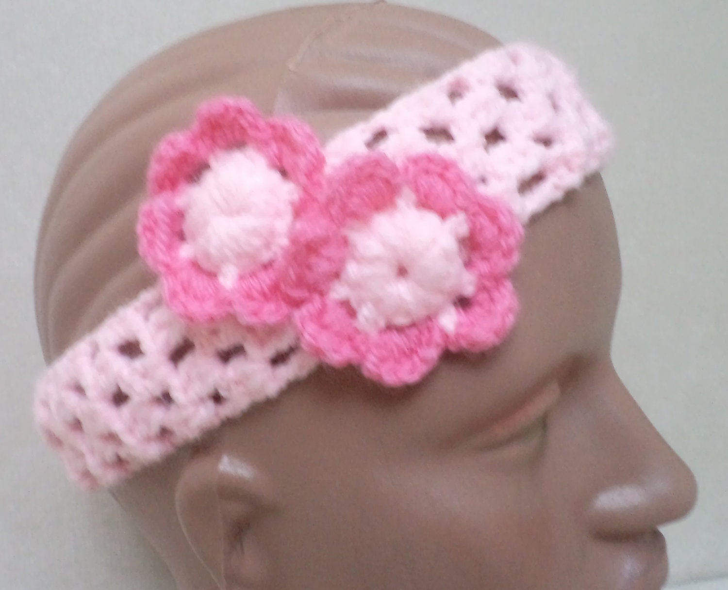 Girl Hand Crochet Headband Earwarmer,  School Accessories, Pink and Dark Pink.