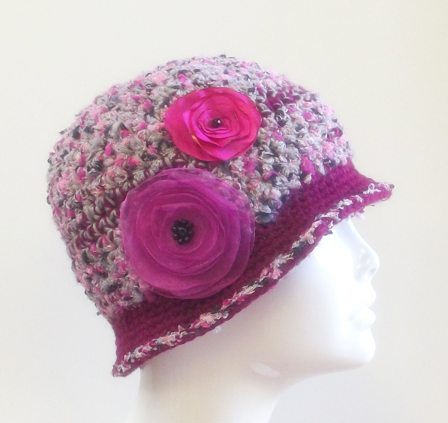 Pink Flower Crochet Cloche