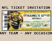 LARGE 3.25"x8" - NFL Ticket Invitation - ANY Team - Any Occasion - 8"x10" jpeg or 8.5"x11" pdf
