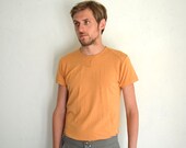 menswear fashion shirt, t-shirt, jersey shirt safran, yellow, orange with application at neckline
