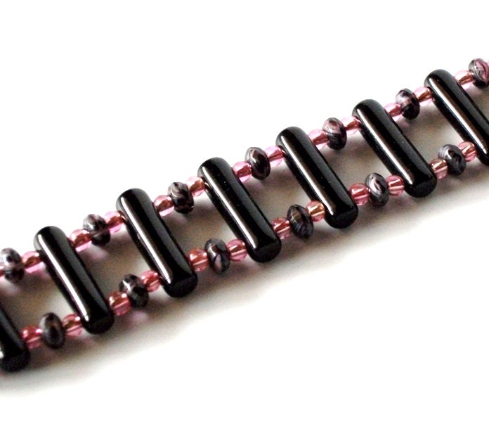 Czech glass ladder bracelet- Ladder of Rosebuds